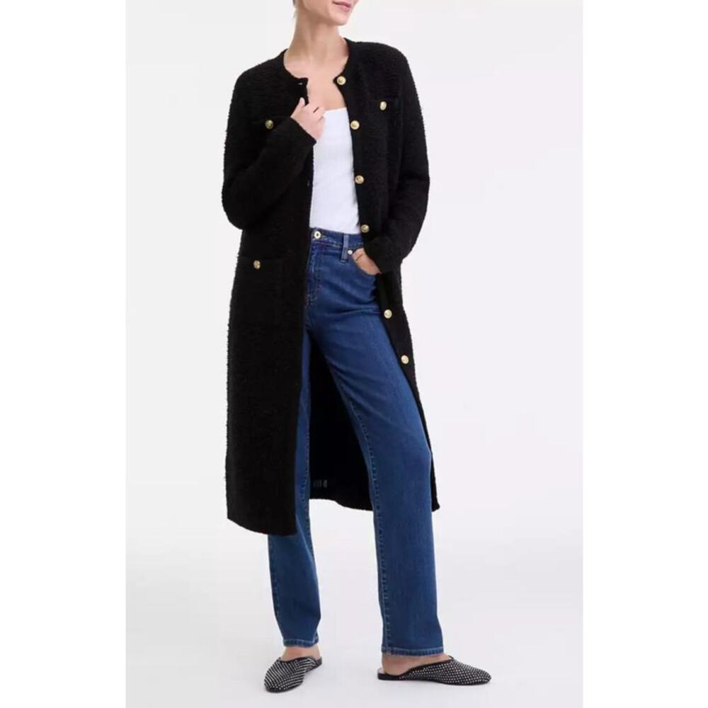 INC International Women's Bouclé Duster Cardigan Black M